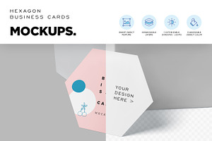 Hexagon Shape Business Cards Mockups