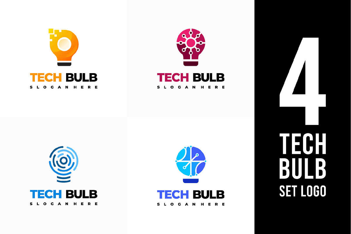Set of Modern Tech Bulb logo designs, a Branding & Logo Template by Lucky Creative (Photo 1 of 5)