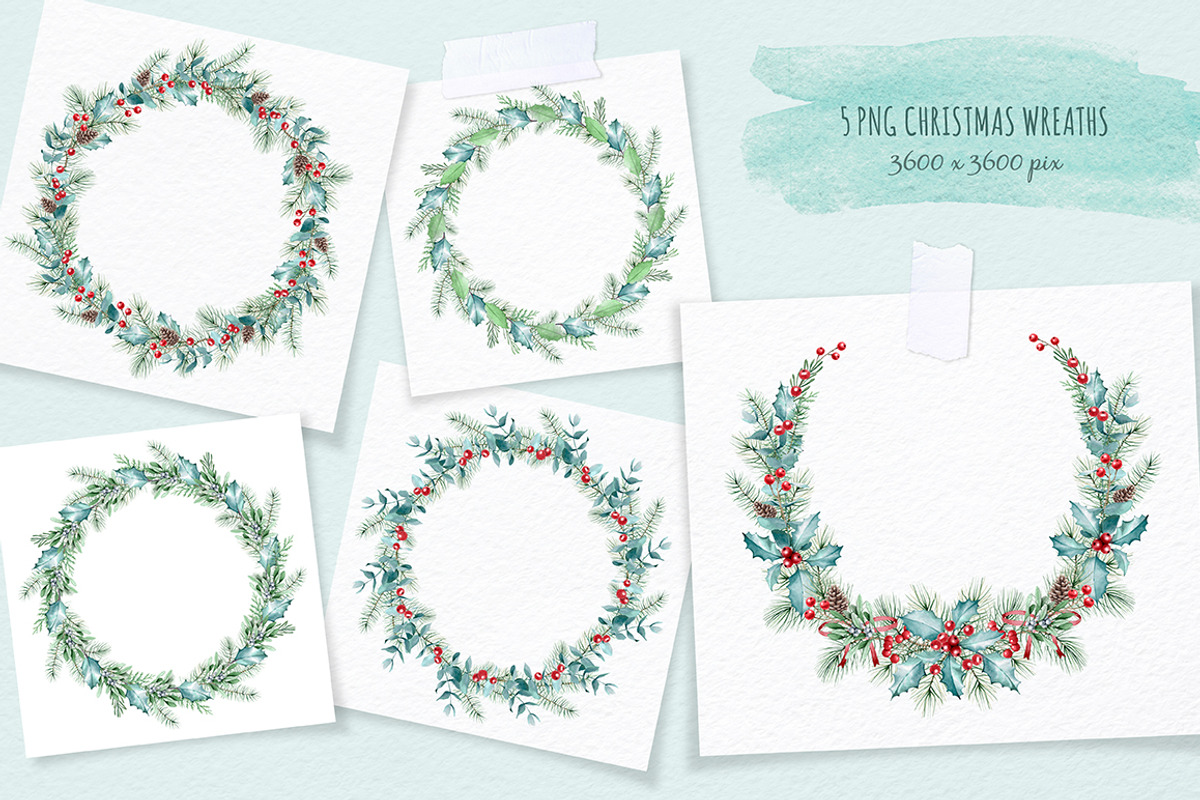 Holly Jolly Christmas watercolor set, a Decorative Illustration by MariArtySpace (Photo 5 of 7)