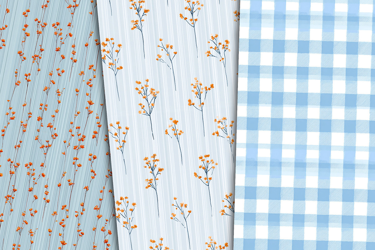 Orange & Blue Floral Pattern Set, a Pattern Graphic by Libby Wishes (Photo 3 of 5)