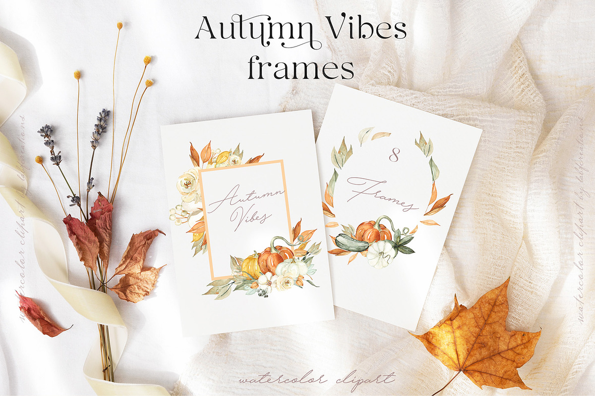 Autumn Vibes. Pumpkins Watercolor, an Illustration by LABFcreations (Photo 11 of 21)