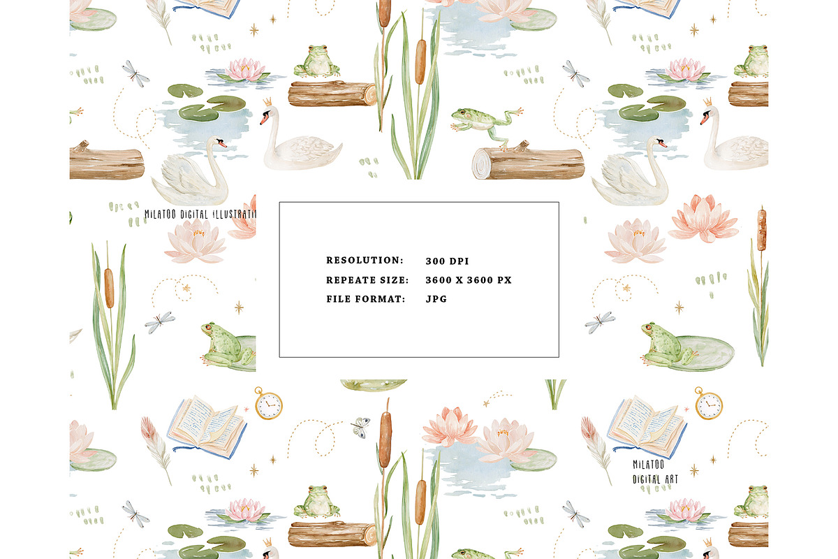 Swan Frog Log Pond Lilies pattern, a Pattern Graphic by Milatoo (Photo 2 of 3)