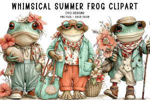 Whimsical Summer Frog Clipart, an Illustration by CreationArt