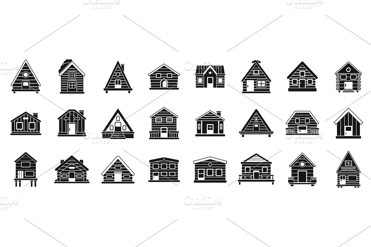 Wooden cabin icons set. Collection, an Object Illustration by Ylivdesign