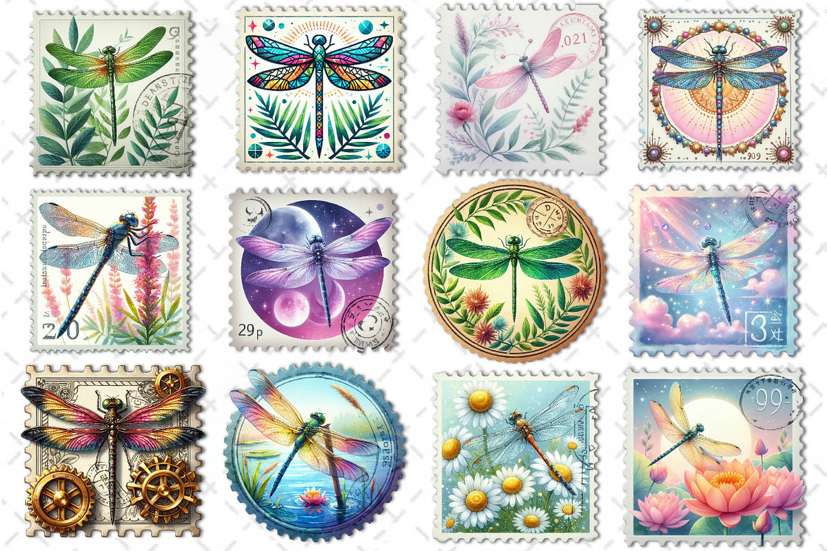 Dragonfly Postage Stamps Clipart, an Illustration by Dream Creation (Photo 4 of 4)