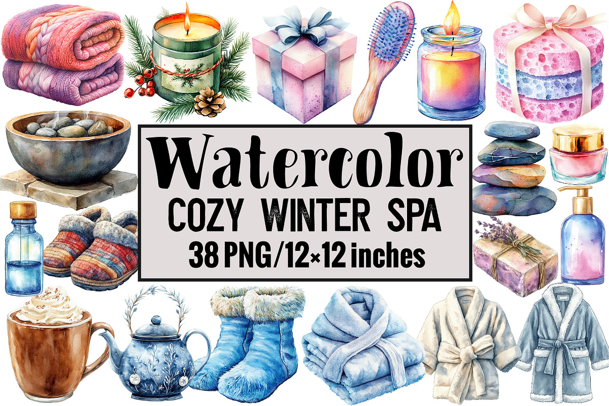 Cozy Winter Spa Watercolor, an Illustration by Design Market (Photo 1 of 4)