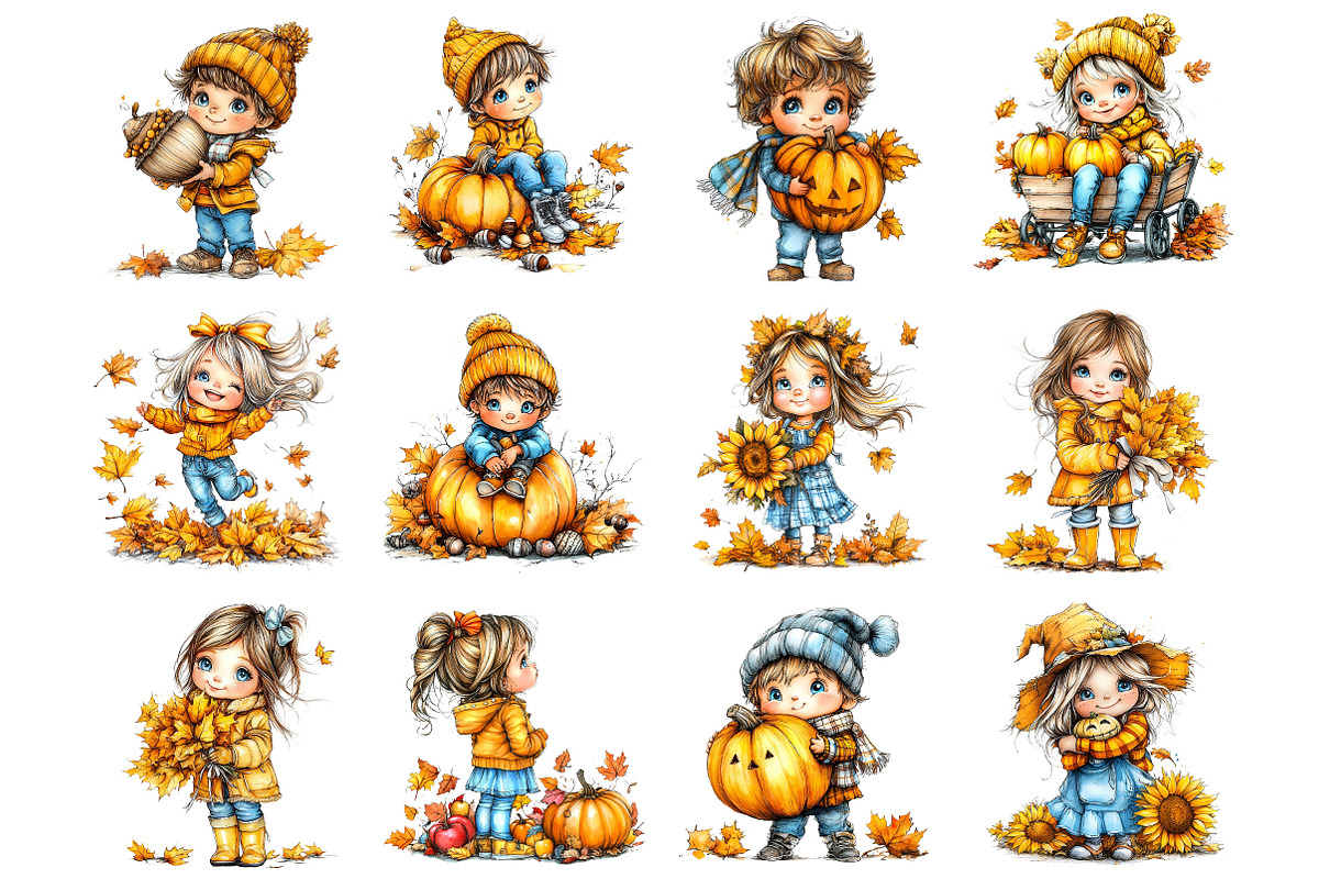 Enjoy Autumn Fall Kids Clipart, a Person Illustration by Designking (Photo 2 of 5)