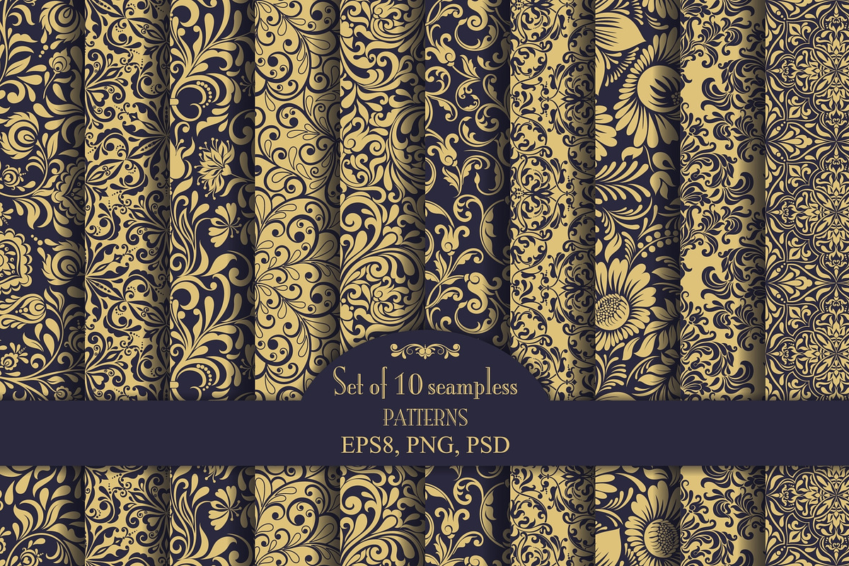 Set of 10 seampless pattern Baroque, a Pattern Graphic by NataLito (Photo 1 of 6)