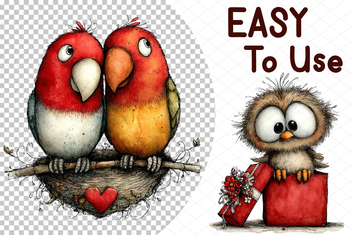 Whimsical Valentine Birds Clipart, an Illustration by cherrydesign (Photo 4 of 4)