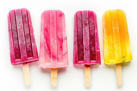Pink ice cream popsicles on white background, a Food & Drink Photo by AlyaAnd