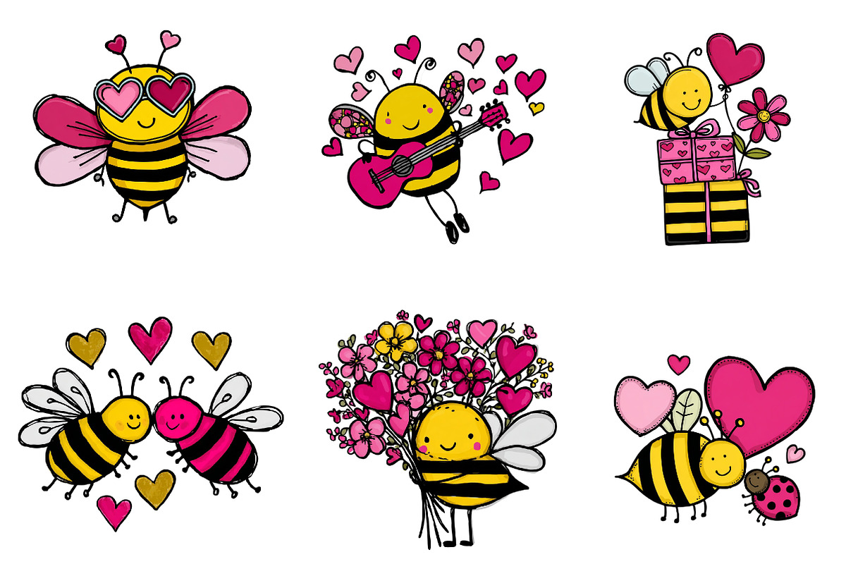 Watercolor Bees Valentine Clipart, an Illustration by CreationArt (Photo 5 of 5)