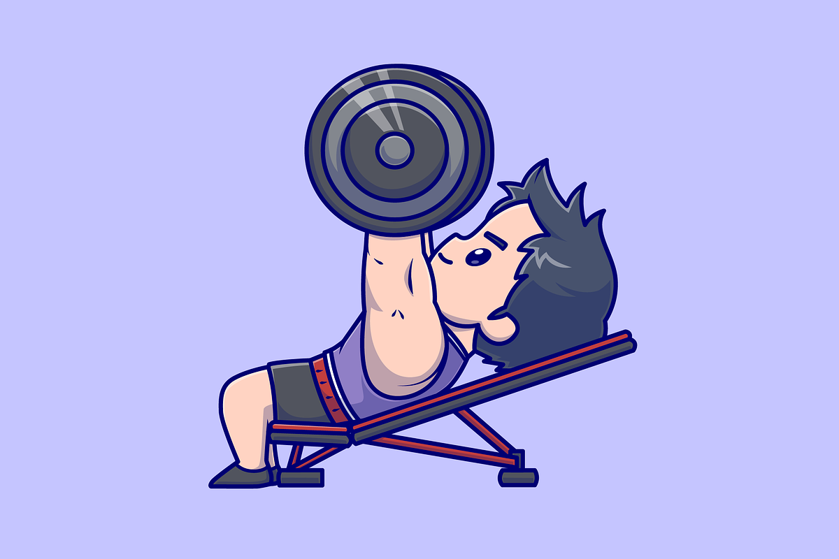 Cute Man Lifting Barbell Gym Cartoon, a Person Illustration by Catalyst Labs