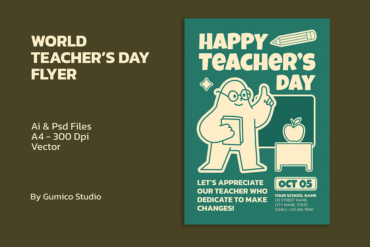 World Teacher's Day Flyer, a Flyer Template by Gumico Studio. (Photo 1 of 3)