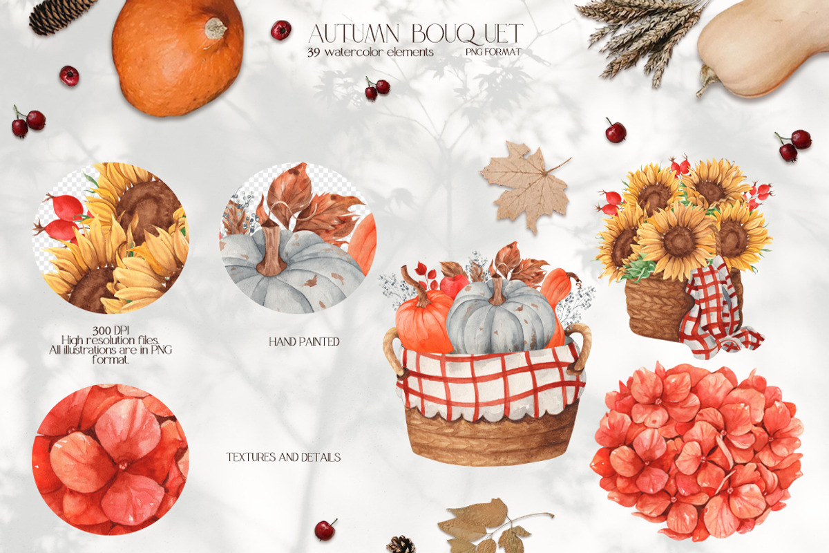 Watercolor Set Autumn Bouquet, a Decorative Illustration by ViktoriyaD (Photo 5 of 10)