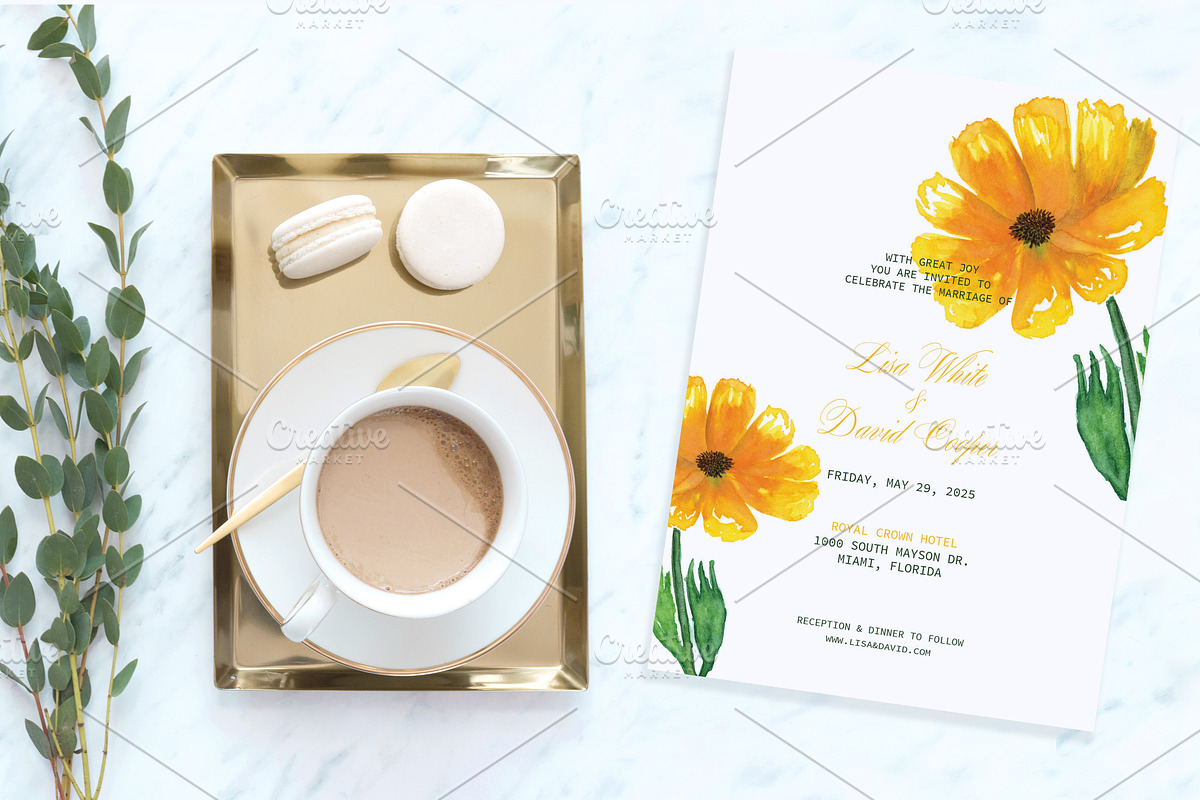 Sunflower Watercolor Wedding Invite, an Invitation Template by Love Design (Photo 2 of 7)