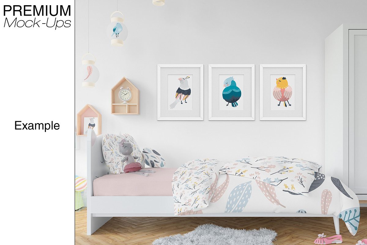 Nursery Bedding, Frame & Wall Mockup, a Household Mockup by mock-ups (Photo 9 of 23)