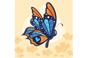 Colorful Blue And Orange Butterfly