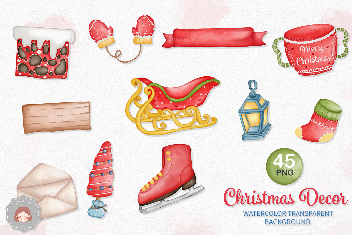 Watercolor Christmas Santa Animals, an Animal Illustration by Apixsala (Photo 12 of 18)