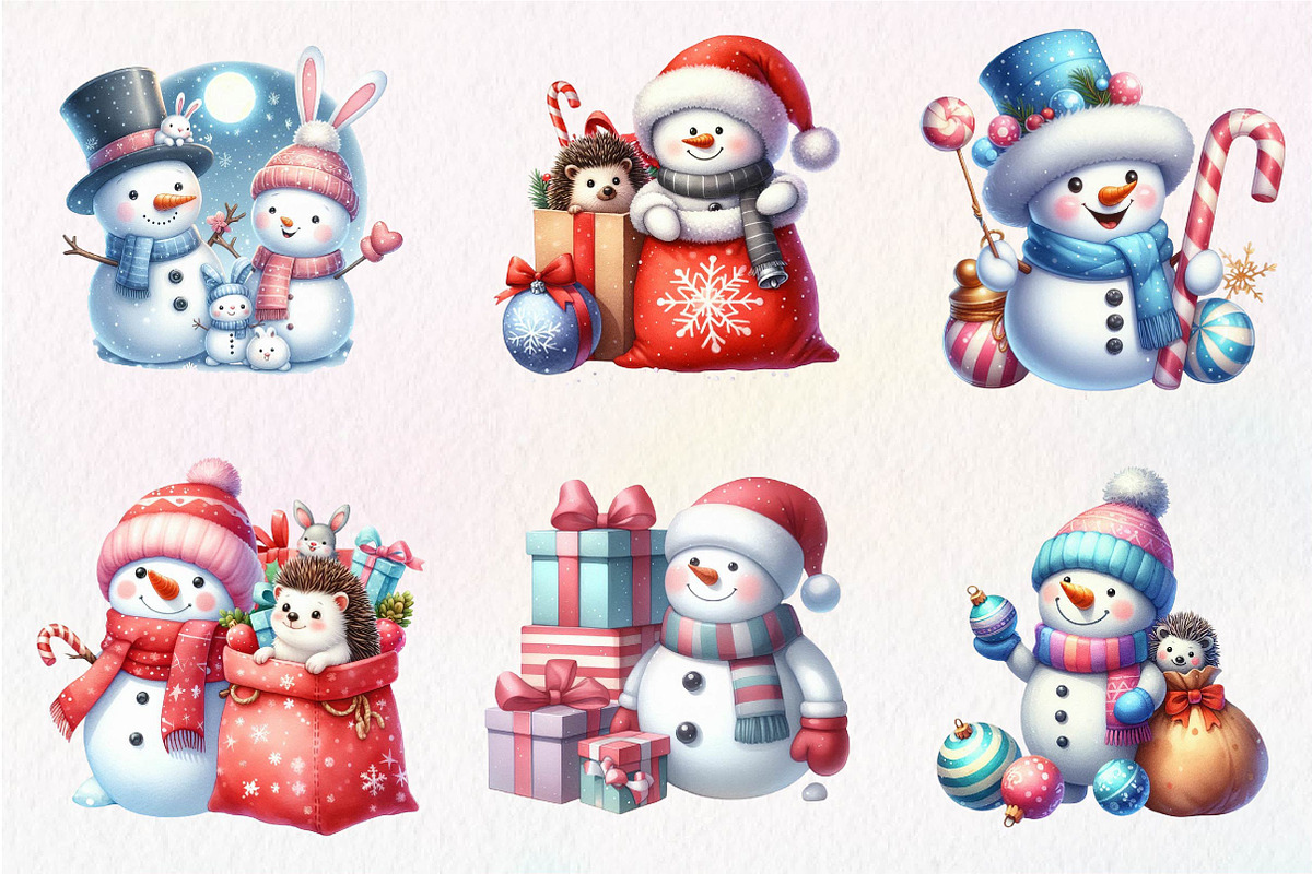 Christmas Snowman Clipart, an Illustration by Dream Creation (Photo 3 of 5)
