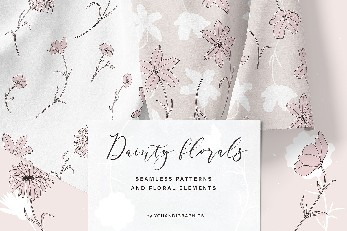 Dainty Floral Patterns Elements, a Pattern Graphic by Youandigraphics (Photo 1 of 17)