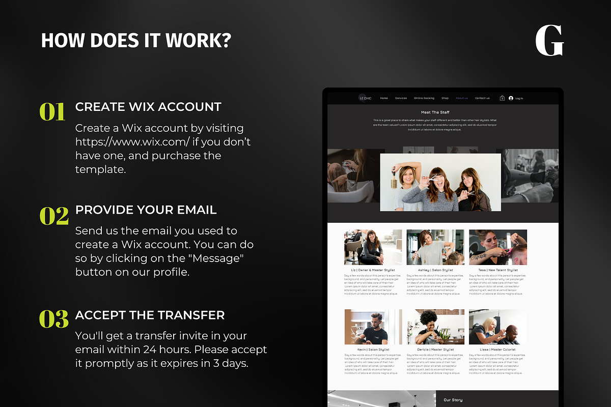 Hair Salon Wix Website Template, a Wix Template by Meraki Templates (Photo 7 of 8)