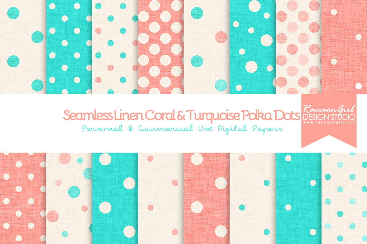 Seamless Linen Coral&Turquoise Dots