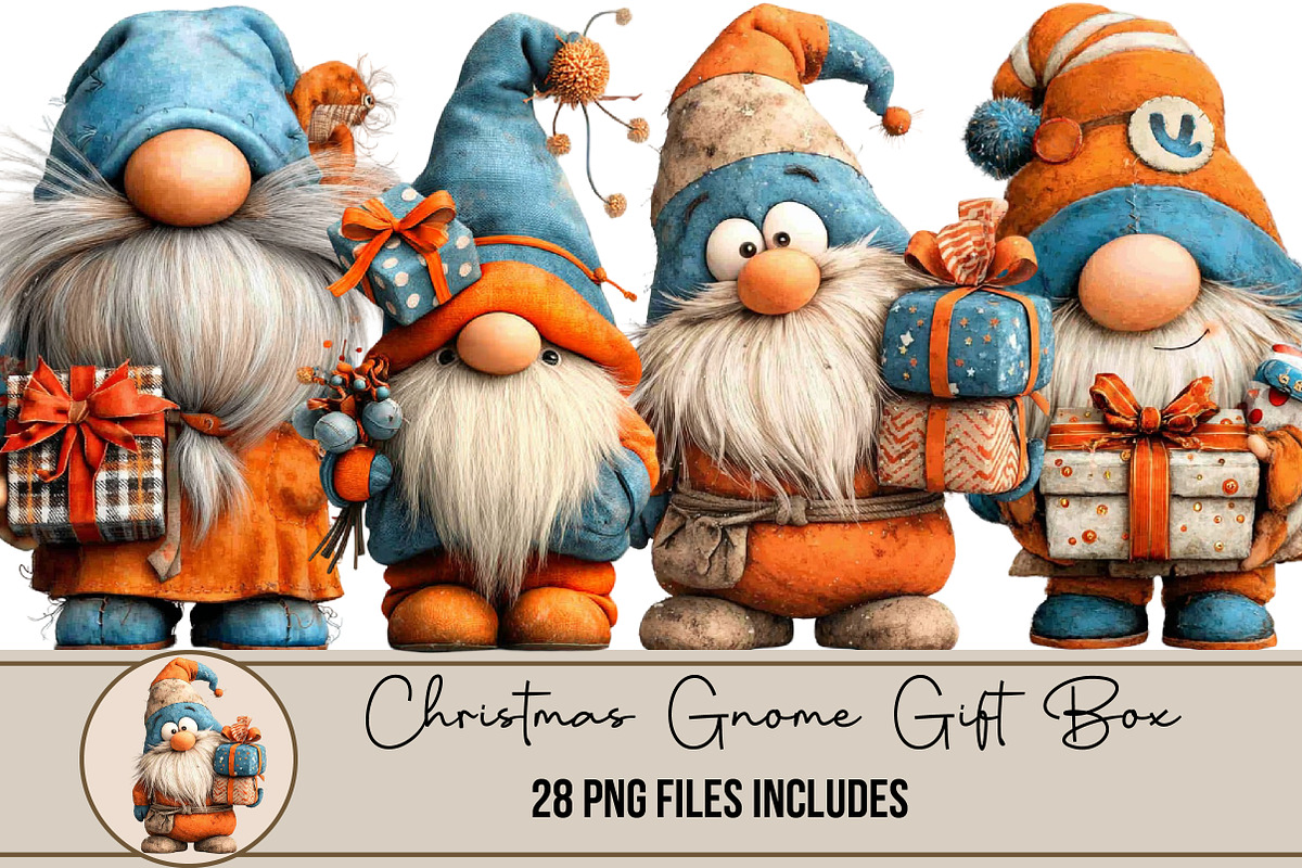 Christmas Gnome Gift Box Clipart, an Illustration by DreamArtGraphic (Photo 1 of 4)