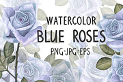 Watercolor blue roses flowers, a Decorative Illustration by Color_Brush (Thumbnail 1 of 5)