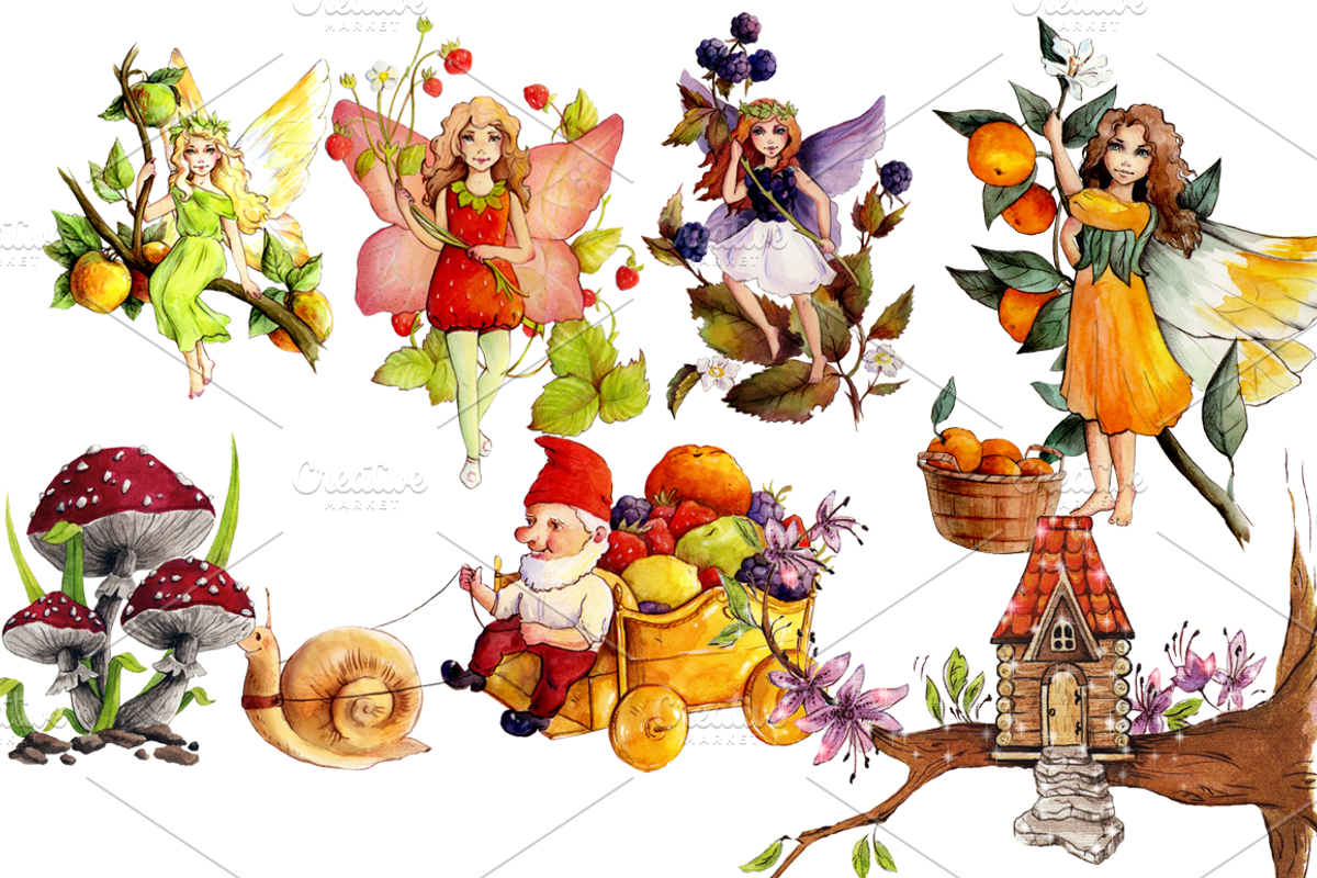 Watercolor Fruit Fairy Cliparts, an Illustration by Whimseez (Photo 3 of 3)