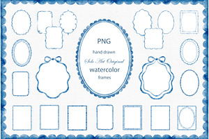 Frames and Borders-Blue Watercolor, an Object Graphic by Solo Art Original