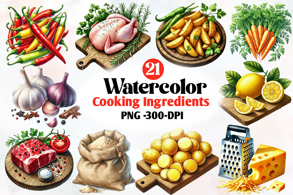 Cooking Ingredients  Clipart Bundle, an Illustration by Designworld (Photo 1 of 9)