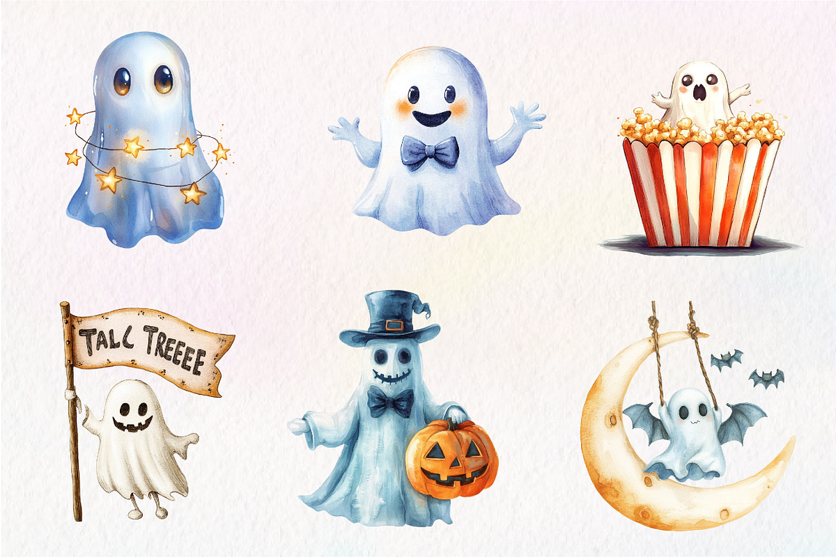 Retro Halloween Ghost Clipart, an Illustration by CreationArt (Photo 3 of 5)