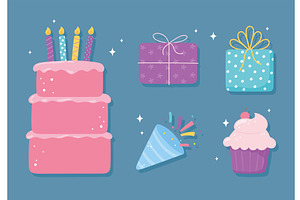 icons birthday party, an Illustration by studiogstock
