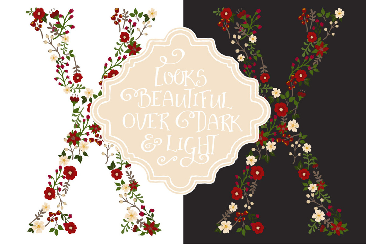 Christmas Floral Alphabet Clip Art, an Illustration by Amanda Ilkov (Photo 3 of 5)