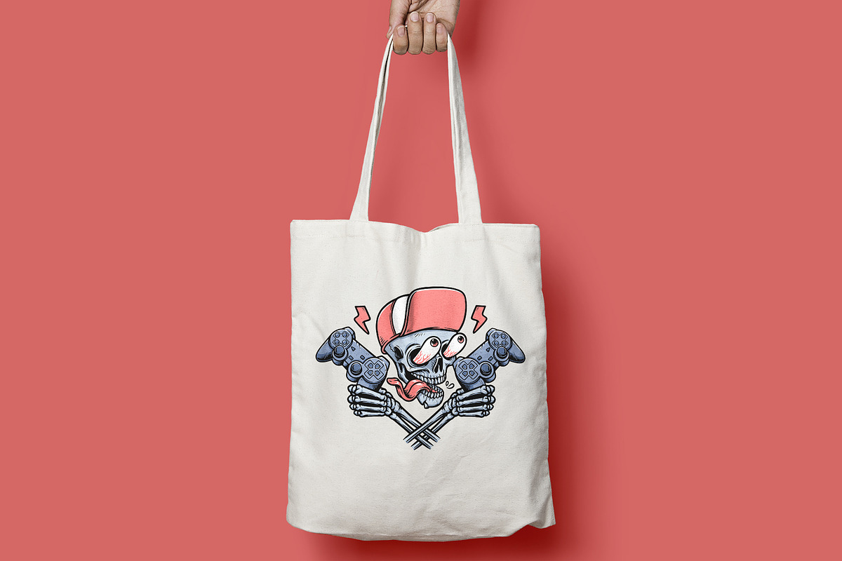 skull holding game controller, a Person Illustration by gunaonedesign (Photo 4 of 4)