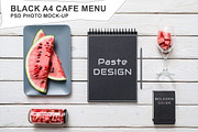 Black A4 Cafe Menu Mockup, a Books & Magazine Mockup by mockupgeek (Thumbnail 1 of 2)