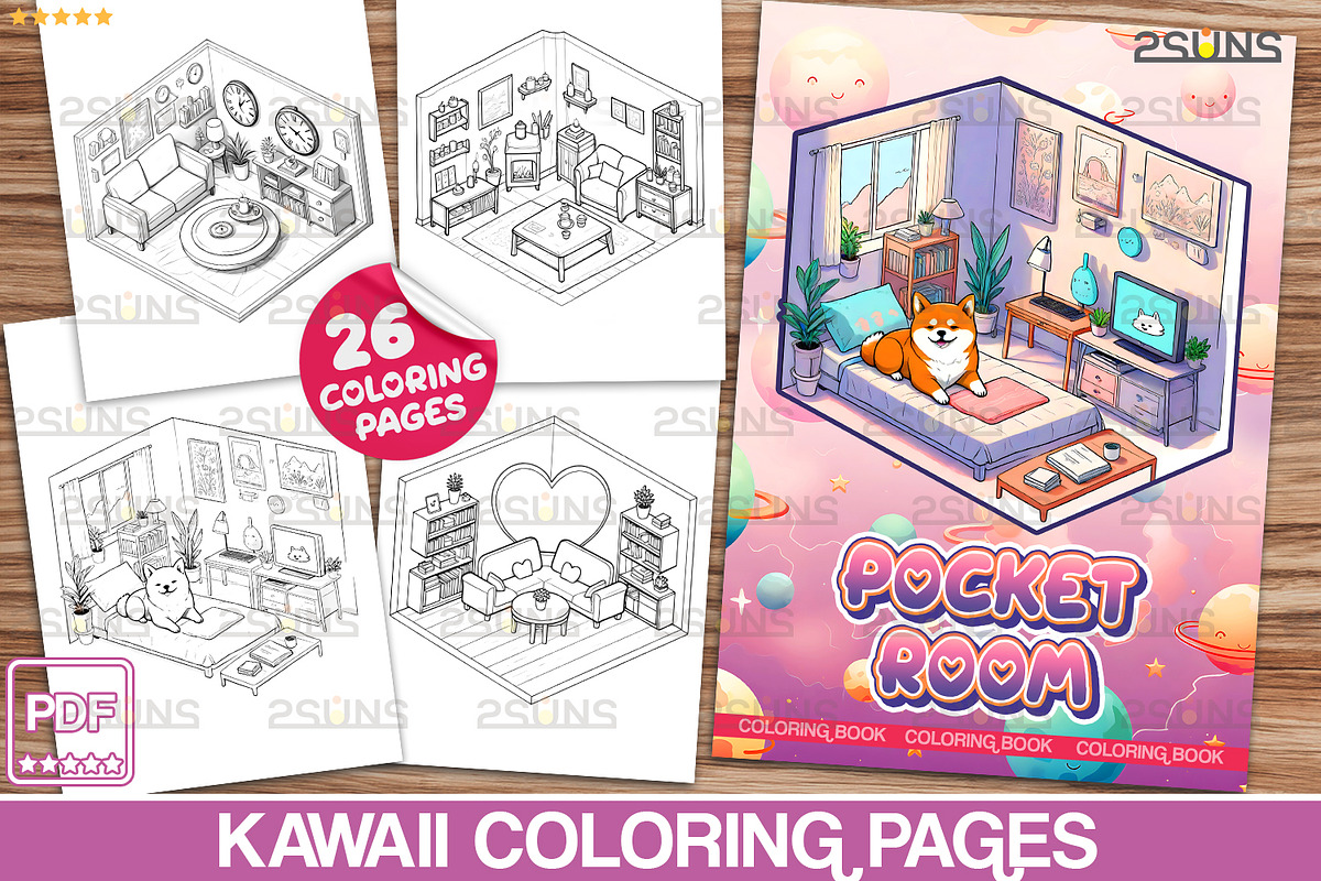 Kawaii Coloring pages, Pocket Room, a Stationery Template by 2SUNS (Photo 1 of 4)
