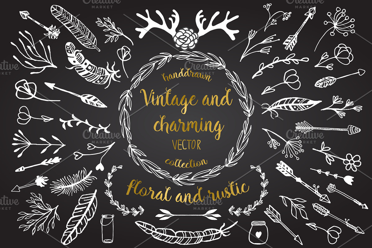 Floral and rustic elements pack, an Object Graphic by mcherevan (Photo 1 of 9)