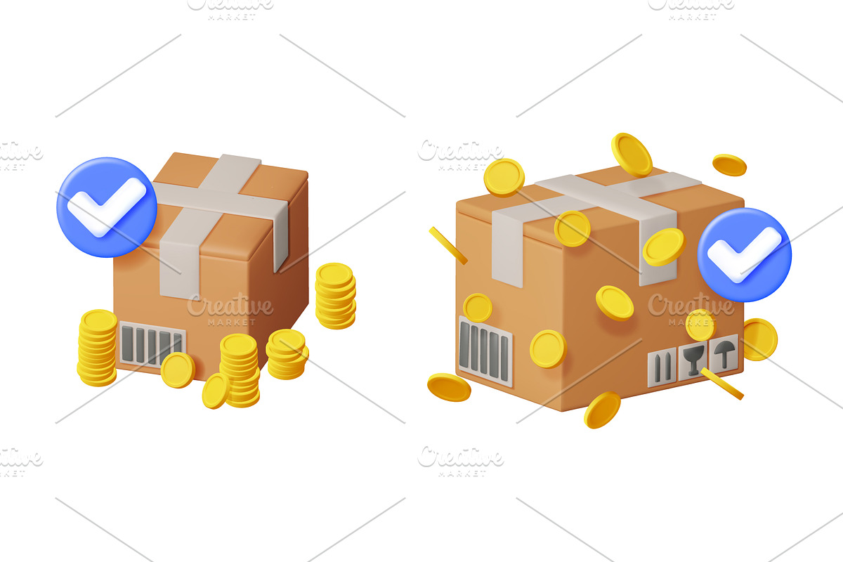 Two cardboard boxes with check marks, a Finance Illustration by Abscent