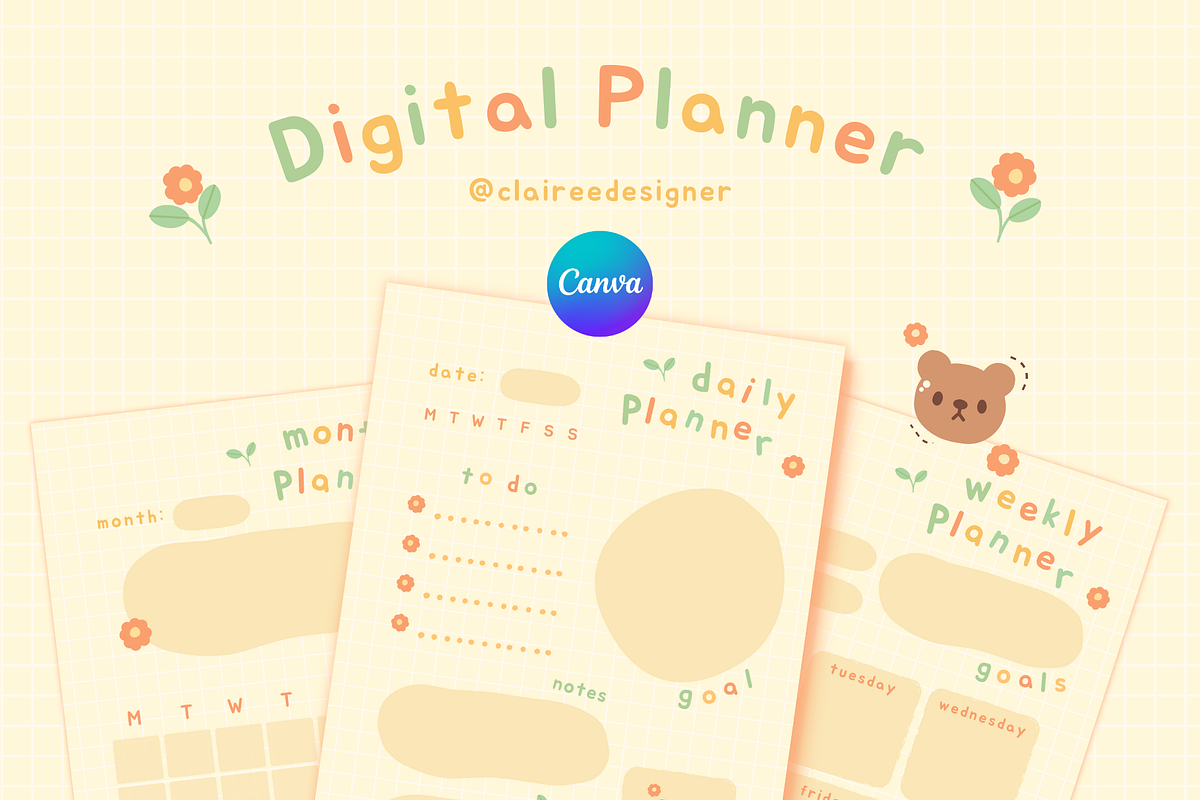 Warm Pastel Digital Planner Set, a Stationery Template by Clairee Design Studio (Photo 1 of 6)