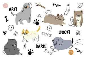 Cute Cat And Dog Vector Set