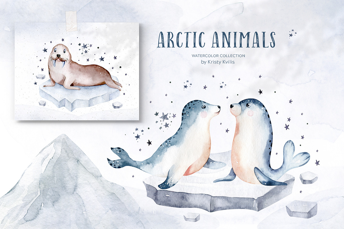 Arctic cute animals.  Watercolor set, an Animal Illustration by Peace ART (Photo 9 of 22)
