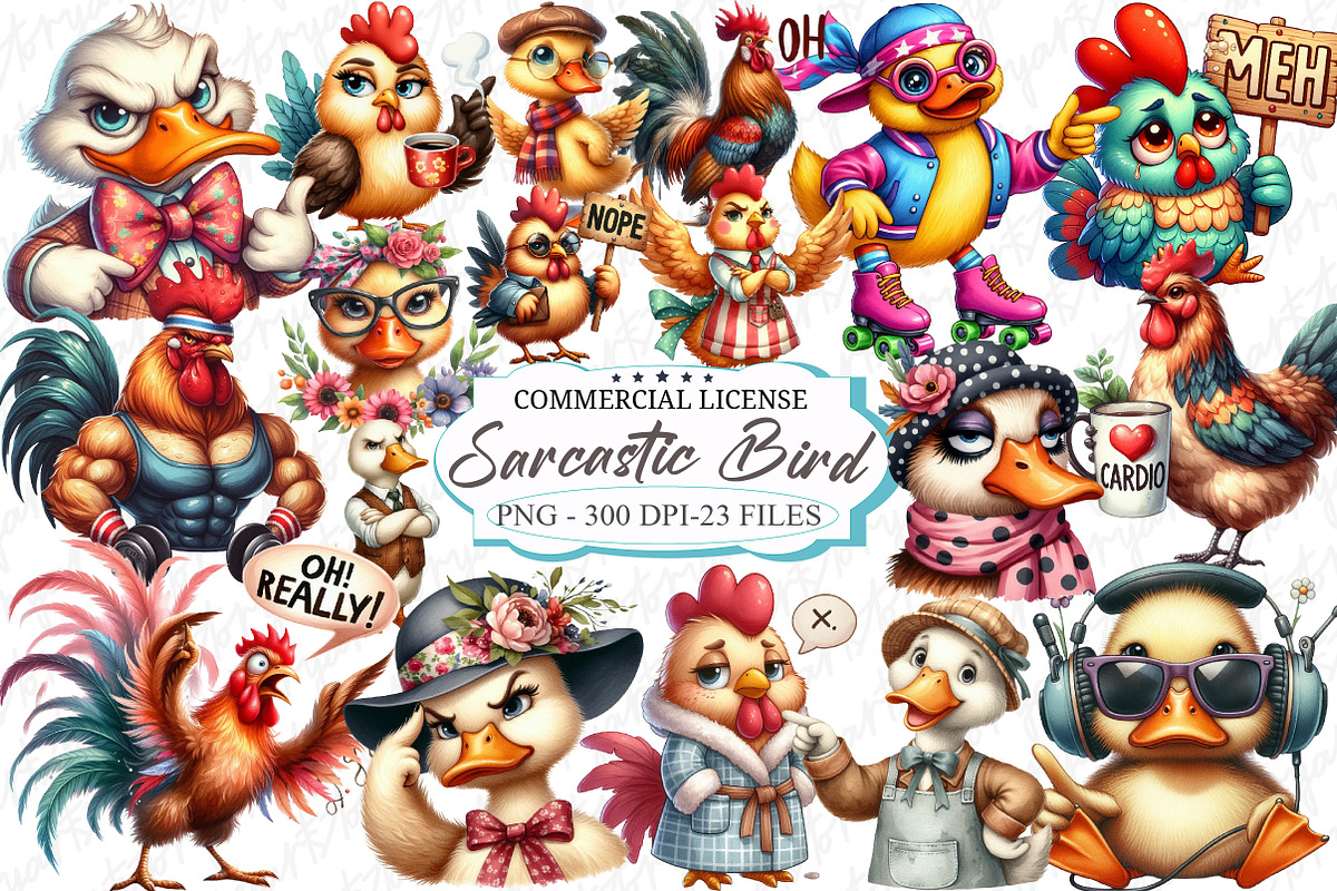 Sarcastic Chickens and Ducks Clipart, a Graphic by designcity5 (Photo 1 of 5)