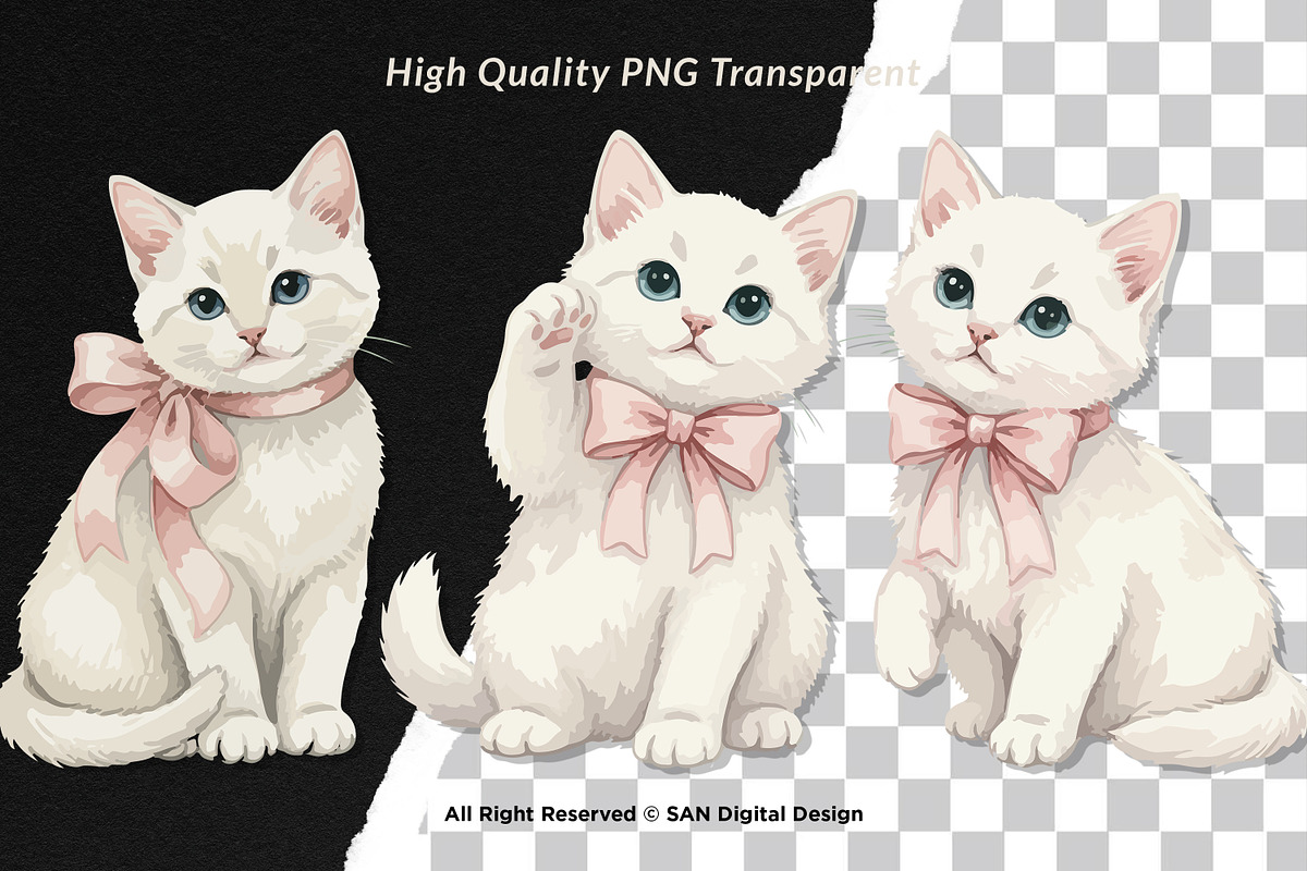 15 Bundle Watercolor Girl Cat Pink, an Animal Illustration by Morspective (Photo 2 of 8)