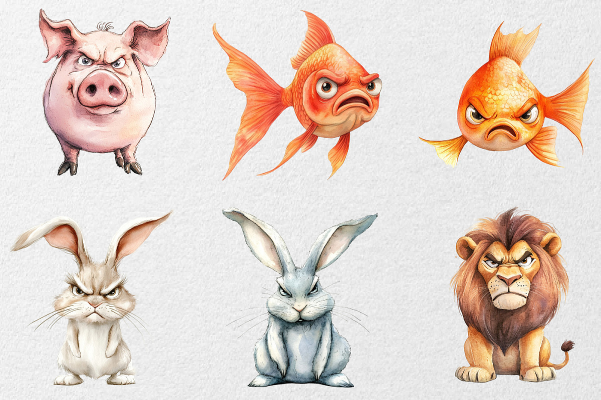 Funny Grumpy Animals Collection, an Animal Illustration by DreamCafeArt (Photo 2 of 7)