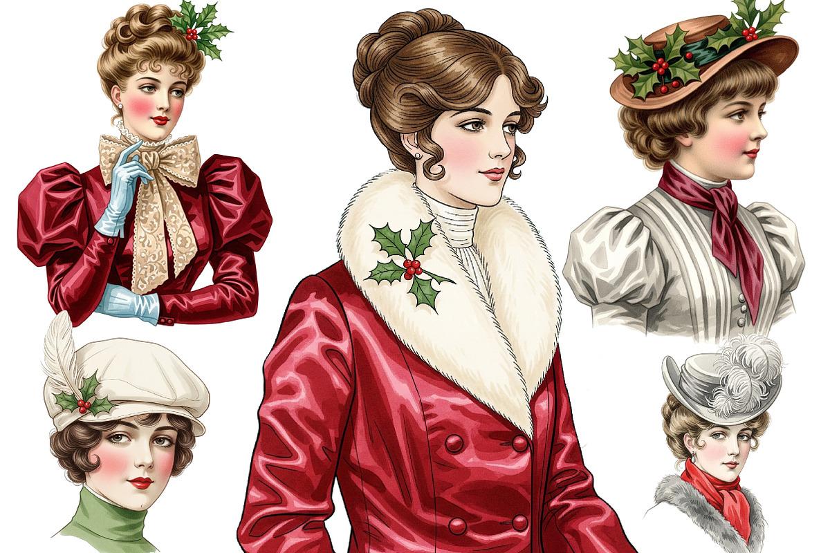 Victorian Christmas Ladies Clipart, an Illustration by DreamArtGraphic (Photo 4 of 5)