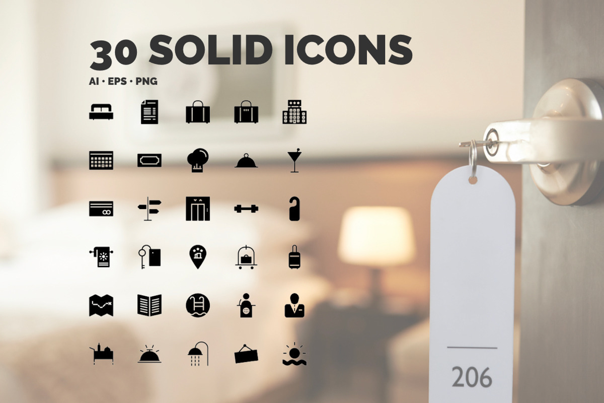 30 Hotel Icons in 3 styles, an Icon by IconUncle (Photo 3 of 3)