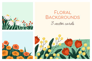 Summer flowers card backgrounds set, an Illustration by Good Studio