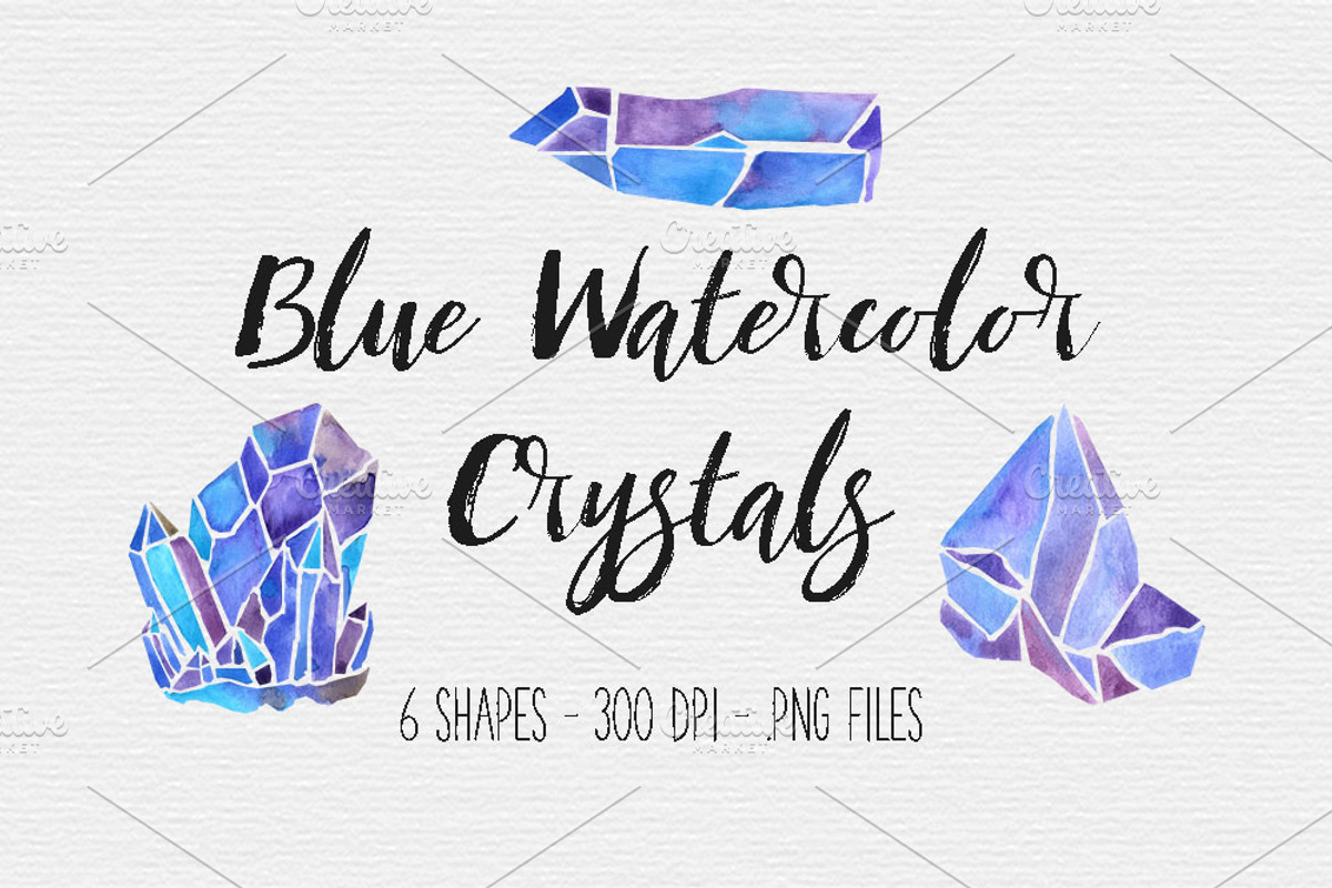 Blue Watercolor Crystal Clipart, an Illustration by TigerlilyDesignCo (Photo 1 of 2)