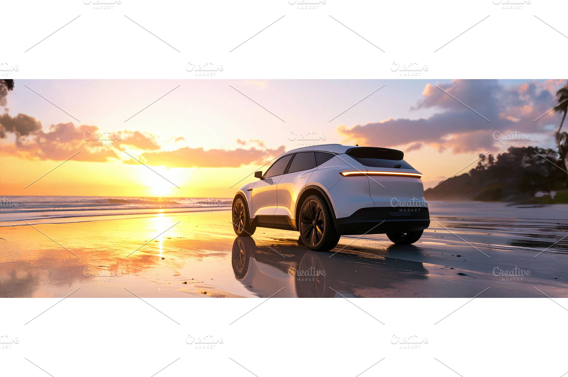 Sleek electric SUV parked on a, a Nature Photo by Igor Tichonow